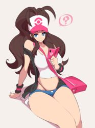 1girls bag bare_legs baseball_cap black_vest blue_eyes breasts brown_hair curly_hair cutoffs denim denim_shorts exposed_pocket female female_protagonist hat high_ponytail high_resolution hilda_(pokemon) large_breasts legs long_hair nac000 nintendo open_mouth pokemon pokemon_bw ponytail shirt short_shorts shorts shoulder_bag sidelocks sitting sleeveless sleeveless_shirt smile solo thighs tied_hair very_high_resolution vest white_shirt wristband