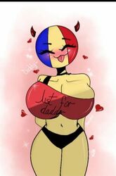 1girls big_breasts blush bra breasts countryhumans countryhumans_girl female female_only romania_(countryhumans) romanian_flag solo tagme