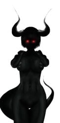 black_skin dark_one_(the_binding_of_isaac) demon demon_girl female glowing_eyes horns nude red_eyes tail the_binding_of_isaac