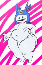 atlus belly clothing genitals hat headgear headwear humanoid jack_frost_(megami_tensei) male male_only megami_tensei moobs navel nipples nude overweight overweight_humanoid overweight_male penis simple_background smile solo thick_thighs trashdrawy video_games