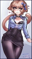 1boy animal_ears big_penis brown_hair cat_ears cat_tail choker erection erection_under_skirt felix_argyle flat_chest girly hair_ribbon humanoid nelewdy nelody orange_hair pale-skinned_female pale_skin pantyhose penis precum re:zero_kara_hajimeru_isekai_seikatsu ribbon skirt