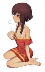 animated blush brown_hair closed_eyes female_focus female_only kono_subarashii_sekai_ni_shukufuku_wo! looking_at_viewer looking_to_the_side medium_ass megumin mumumuka no_bra short_hair slideshow sweat visible_breath