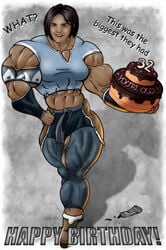 1girls avatar_legends birthday_cake cake clothing dark-skinned_female dark_skin dialogue english_text extreme_muscles female female_only happy_birthday huge_muscles hyper_muscle korra lorddaroth medium_breasts muscular muscular_female solo straight_hair text the_avatar the_legend_of_korra water_tribe