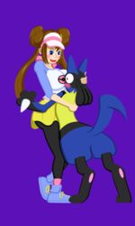 breast_smother breasts embarrassed kurotatsuo lucario motherly pokemon pokemon_(species) pokemon_bw pokemon_bw2 rosa_(pokemon) size_difference tagme