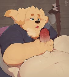 2020 2boys absurd_res anthro belly canid canine canis clothing cu_sith_(tokyo_afterschool_summoners) domestic_dog duo erection gay genitals handjob hi_res kemono male male/male male_only mammal navel overweight overweight_male penile penis piero03432812 sex shirt tokyo_afterschool_summoners topwear video_games yaoi