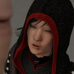 1boy 1girls 3d asian asian_female assassin's_creed_chronicles closed_eyes clothed clothed_female cock_worship erect_penis erection face_focus female female_focus imminent_oral male sfmjake shao_jun solo_focus straight worship