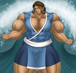 avatar_the_last_airbender big_muscles clothing dagwam dark-skinned_female dark_skin extreme_muscles katara medium_breasts muscular muscular_female water waterbending