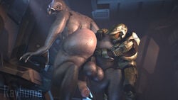 2020 2boys 3d 3d_(artwork) absurd_res alien alien/human anal anal_fisting arm_on_ass armor ass ass_focus balls big_ass big_butt butt clothed_male_nude_male digital_media_(artwork) duo fisting gay genitals grey_body halo_(series) hi_res huge_ass huge_balls huge_butt huge_cock huge_thighs human inside interspecies larger_male looking_at_viewer looking_back looking_pleasured male male/male male_human/male_alien mammal master_chief microsoft nude open_mouth penis rayhuma sangheili size_difference small_dom_big_sub smaller_male soldier source_filmmaker standing submissive_male video_games watermark xbox_game_studios yaoi