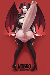 1futa artist_name balls ballsack big_breasts big_penis black_horns breasts cleavage curled_horns demon_ears demon_horns demon_wings dickgirl ears erection front_view full_body futa_only futanari horns huge_balls huge_breasts huge_cock huge_testicles hyper_balls hyper_penis knees_together_feet_apart large_breasts latex latex_legwear limited_palette long_breasts looking_at_viewer matching_hair/eyes membranous_wings nobro patreon_username penis pigeon-toed pointy_ears red_background red_eyes red_hair red_lips red_wings ridged_horns rugged_balls sagging_balls shiny_hair short_ears solo solo_futa straight_hair succubus testicles thigh_boots thigh_strap thighhigh_boots thighhighs twitter_username url vein wings