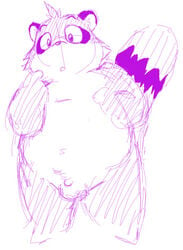 2007 anthro balls belly canid canine flaccid genitals kemono low_res male male_only mammal overweight overweight_anthro overweight_male penis raccoon_dog simple_background solo takagi_kyou tanuki white_background