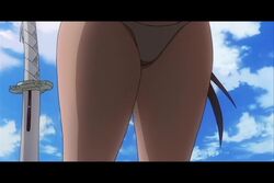 1girls animated bikini cleavage curvy female female_only huge_breasts katana looking_at_viewer micro_bikini nipples_visible_through_clothing no_sound outdoor sagiri_yuuko solo swimsuit tattoo thick_thighs triage_x video