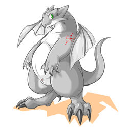 1:1 2006 anthro biped dragon green_eyes grey_body kemono male male_only simple_background slit solo takagi_kyou white_body wings
