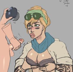 1boy 1girls alternate_costume big_lips blush bra breasts camera female imminent_facial jerking jumbogumbo rainbow_six rainbow_six_siege tagme tom_clancy valkyrie_(rainbow_six)