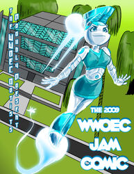 1girls 2009 2d alternate_breast_size blue_skirt comic female female_only gynoid humanoid jenny_wakeman mister_d my_life_as_a_teenage_robot robot robot_girl robot_humanoid smooth_skin solo xj-9