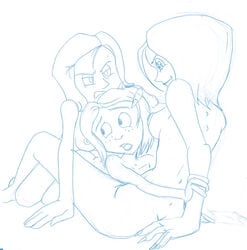 3girls coraline coraline_jones incest mel_jones monochrome other_mother sketch storefront8 white_background yuri