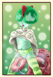 anthro cunnilingus cunnilingus_through_clothes extreme_cunnilingus lickitung long_tongue pokemon ralts tagme tongue_on_pussy vagina very_long_tongue