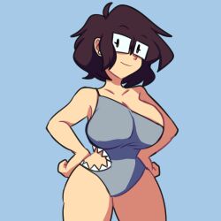 1girls breasts brown_hair female glasses lueduar lueduartv lulú_(lueduar) short_hair solo tagme