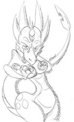 2009 anthro breasts cynder dragon female female_only monochrome mythological_creature mythological_scalie mythology nipples nude raised_tail scalie solo spyro_the_dragon standing tagme tail