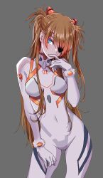 asuka_langley_sohryu blue_eyes breasts brown_hair eyepatch female female_only fully_clothed long_hair neon_genesis_evangelion neopn_genesis_evangelion plugsuit rebuild_of_evangelion red_hair slim slim_waist thighs tight_clothing v-line yamashita_shun'ya