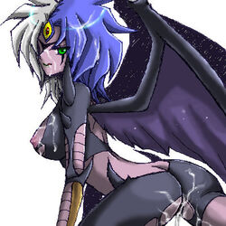 3_eyes blue_hair cum cum_in_mouth cum_in_pussy cum_on_ass cum_on_breasts cum_on_face demon demon_girl demon_wings erect_nipples green_eyes lowres multi_eye nipples pussy pussy_juice two_tone_hair white_hair yu-gi-oh! yu-gi-oh!_gx yubel