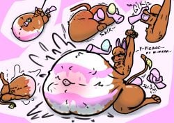 abdominal_bulge absurd_res alexa_(wallacecheeselover) anal anthro bdsm belly big_belly big_butt bondage bound brown_body brown_fur butt cardboard_body cardboard_fur easter egg erection fake_ears fake_rabbit_ears feeding felid feline forced fur genitals hi_res holidays huge_belly huge_butt humanoid hyper hyper_belly hyper_butt male mammal oviposition penis stuffing wallacecheeselover_(artist)