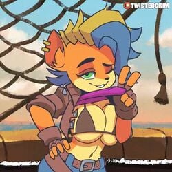 1girls 2d 2d_animation activision animated anthro big_breasts breasts crash_(series) female female_only flashing huge_breasts lifted_shirt peace_sign pirate_tawna solo solo_female tawna_bandicoot tawna_bandicoot_(crash_4) twistedgrim v