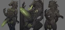 1boy 2026 4_arms absurd_res animal_genitalia animal_penis anthro anus ass ball_markings balls big_balls big_penis biped black_balls black_body digital_media_(artwork) equine_genitalia equine_penis erection eyeless genital_markings genitals green_markings green_penis green_tongue grey_body grey_mane hi_res huge_balls huge_cock idrysse3 long_tongue male male_anthro male_focus male_only mane markings monster multi_arm multi_limb muscular muscular_anthro muscular_male nude_anthro nude_male penis scut_tail short_tail solo tail tongue tongue_out unknown_species