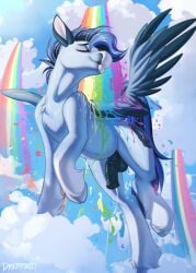 2025 animal_genitalia animal_penis blue_body blue_fur blue_hair blue_tail bodily_fluids cloud dripping dripponi equid equine equine_genitalia equine_penis feral fur genital_fluids genitals hair hasbro hi_res majestic male mammal medial_ring my_little_pony mythological_creature mythological_equine mythology pegasus penis precum precum_drip rainbow rainbow_water soaring_spirit_(nodamnbreaks) solo tail wings