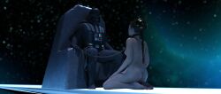 alexbridger ass backboob braided_hair braided_ponytail brown_hair bubble_butt chain_leash chained clothed_male_nude_female darth_vader enslaved_royal father_and_daughter femsub kneeling long_hair medium_breasts princess_leia_organa slave slave_collar slave_girl slave_leia star_wars submissive_female world_between_worlds