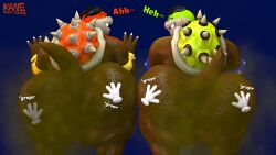 2boys 3d_(artwork) absurd_res anthro anus ass balls belly big_butt clothing dialogue digital_media_(artwork) dragon dragon_koopa duo fart farting_at_viewer farting_together furry furry_male furry_only genitals gloves grabbing grope handwear hi_res huge_butt kane_brent_koopa kanebrentkoopa kaze_brent_koopa koopa male male/male mario_(series) mythological_creature mythological_scalie mythology nintendo nude pecs penis rear_view reptile scalie shell source_filmmaker_(artwork) thick_thighs turtle