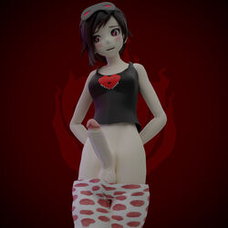 1futa 3d balls big_penis blender blush clothed clothing cowboy_shot erection futa_only futanari hands_behind_back heart-shaped_pupils intersex justhopelessbaka looking_away pale_skin pants pants_down partially_clothed penis presenting red_eyes ruby_rose rwby simple_background solo solo_futa