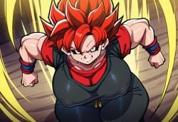 1female 1girls ai_generated alternate_character athletic athletic_female aura background black_eyes black_pants black_shirt dragon_ball dragon_ball_(series) dragon_ball_super dragon_ball_super_super_hero dragon_ball_z evil evil_eyes evil_face evil_grin evil_smile exposed_nipples female female_focus female_goku female_only female_saiyan genderbent genderswap_(mtf) genderswap_(mti) goku grin grinning grinning_at_viewer illustrious_(stable_diffusion) looking_at_viewer muscular muscular_arms muscular_female nipples_visible_through_clothing red_eyes red_hair red_shirt rule_63 saiyan saiyan_female self_upload smirk smirking smirking_at_viewer solo solo_female solo_focus son_goku staring staring_at_viewer style_imitation style_parody super_saiyan tagme white_eyes
