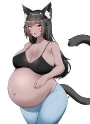 1girls bayoshii breasts catgirl cleavage female female_only huge_belly huge_breasts pregnant ready_to_pop solo