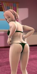 1girls 3d ass boruto:_naruto_next_generations bra bracelet bracelets clothed clothing female female female_only forehead_jewel forehead_mark g-string green_bra green_eyes green_panties headband indoors lingerie locopo looking_back mature mature_female milf naruto naruto_(series) panties pink_hair pose posing revealing_clothes sakura_haruno seductive seductive_look short_hair solo solo_female solo_focus standing thong underwear