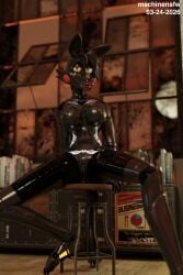 3d_(artwork) animatronic anthro big_breasts black_body black_hair blender_(artwork) blender_cycles_(artwork) blush bodysuit book breasts camel_toe canid canine clitoris clothing detailed_background digital_media_(artwork) female female/female five_nights_at_freddy's five_nights_at_freddy's_2 five_nights_at_freddy’s fox furniture genitals glistening glowing hair heart_tattoo hi_res humanoid industrial_background inside latex lips machine machinensfw mammal mangle_(fnaf) mechanical_arm mechanical_legs moon nipple_piercing nipples open_mouth orange_eyes piercing pinup pose poster red_cheeks red_lips robot robotic_feet scottgames segmented_legs sharp_teeth shiny_(disambiguation) sitting skinsuit solo spread_legs spreading stool sunset tattoo teeth thick_thighs tight_clothing vulva white_tattoo wide_hips winged_heart