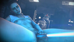 2020 3d arm_sleeves black_hair blue_lightsaber brown_eyes brown_hair brunette daisy_ridley dark_hair female hairy_pussy insertion labia legs_apart legs_spread light-skinned_female light_skin lightsaber lucasfilm masturbation navel nipples nude object_insertion otacon212 pale-skinned_female pale_skin partially_clothed perky_breasts pleasure_face pubes pubic_hair pussy pussy_lips rey shirt_up sleeveless_shirt slim small_breasts solo solo_female spread_legs spreading star_wars the_force_awakens vaginal_insertion vaginal_masturbation vaginal_penetration