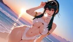 1girls ;d adjusting_eyewear ai_generated arm_strap arm_up armlet balecxi bangs bare_shoulders beach bikini black_hair blue_sky blush breasts casual_one-piece_swimsuit center_opening choker cleavage clothing clothing_cutout cloud collarbone cowboy_shot criss-cross_halter curvaceous curvaceous_female curvaceous_figure curvy curvy_figure dangle_earrings day dutch_angle earrings evening eyewear_on_head female female_focus female_only flower glint gold_earrings gold_hairband gradient_sky groin hair_flower hair_ornament hairband halterneck hand_on_eyewear highleg highleg_swimsuit horizon inviting inviting_to_sex jewelry large_breasts long_hair looking_at_viewer navel ocean one-piece_swimsuit one_eye_closed open_mouth orange_sky outdoors presenting presenting_ass presenting_breasts presenting_hindquarters presenting_pussy presenting_self red_eyes sand seductive seductive_look seductive_smile shiny_skin shore short_hair_with_long_locks sidelocks skindentation sky smile solo spy_x_family stomach sun sunglasses sunrise sunset swimsuit teeth thighs underboob upper_teeth_only voluptuous voluptuous_female water white_choker white_hairband white_one-piece_swimsuit white_swimsuit wide_hips yor_briar yor_forger