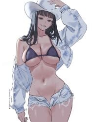 1girls bikini_top black_hair cowboy_hat cropped_jacket curvy female female_only hat jacket long_hair midriff miss_all_sunday nico_robin no_panties one_piece open_clothes open_jacket open_shorts short_shorts shorts skimpy skimpy_clothes thick_thighs unbuttoned unbuttoned_shorts unzipped white_cowboy_hat white_jacket zefra_bleu
