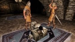 beheaded beheading bunny_ears bunny_girl death decapitated_head decapitation dunmer execution executioner female_death grey_skin guro heart_pasties skyrim snuff tagme video