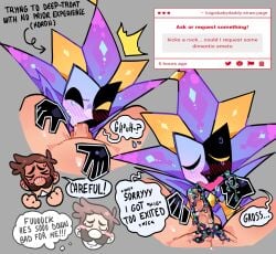 dialogue dimentio dimentiofucker69 embarrassed emetophilia gagged luigi mario_(series) nintendo oral oral_penetration paper_mario self_upload shiny_skin strawpage_request super_paper_mario tagme tearing_up text_bubble toony vomit