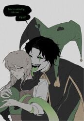 bite_mark biting harlequin_(the_freak_circus) monster monster_boy monster_on_female self_insert teasing tentacle tentacles_around_arms tentacles_everywhere tentacles_on_female the_freak_circus