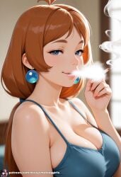 ai_generated bbw big_breasts blowing_smoke chubby cigarette cigarette_in_hand cigarette_smoke cleavage large_breasts red_hair redhair redhead_female seductive seductive_eyes seductive_look sexy sexy_pose short_hair smoke_from_mouth smoking smoking_cigarette smoking_fetish solo_female