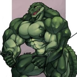 1:1 2019 abs alligator alligatorid anthro barazoku bicep_curl biceps big_muscles cable convenient_censorship crocodilian deltoids exercise green_body huge_muscles hyper hyper_muscles looking_at_viewer male male_only muscular muscular_anthro muscular_male navel nipples nude oldshep open_mouth open_smile pecs quads reptile scalie simple_background smile solo standing workout