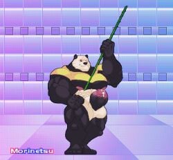 animated anthro attack balls bamboo barazoku bear beastars big_balls big_penis bodily_fluids clothing cum digital_media_(artwork) ejaculation erection feet flaccid genital_fluids genitals giant_panda gouhin_(beastars) hair hairy humanoid_genitalia humanoid_penis legwear loop male male_only mammal mature_male moobs morinetsu muscular muscular_anthro muscular_male nipples penis pixel_(artwork) scar shirt smile smirk solo t-shirt tackle thigh_highs topwear tuft ursine weapon