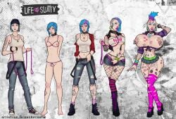 anarchy_symbol bandeau bimbo_lips bimbofication blue_hair boots chloe_price earrings fingering_self fingering_under_clothes fishnet_stockings implants jacket_open jean_shorts leash_and_collar life_is_strange makeup miniskirt navel_piercing nipple_piercing nose_piercing nose_ring pantless punk shaved_pussy shaved_side sidecut tattoo tattoo_on_breast tattooed_arm torn_thighhighs tubetop zuckernsfw