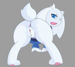 anthro anus blue_eyes bottomless cave_story clothed clothing female genitals hi_res ibukyu lagomorph looking_at_viewer mammal mimiga open_mouth presenting pussy solo sue_sakamoto sweater topwear video_games white_body