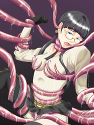 1girls accord android black_hair blue_eyes bondage drag-on_dragoon drag-on_dragoon_3 drakengard drakengard_3 dubious_consent fellatio glasses light_skin long_hair medium_breasts oral restrained slime square_enix suspended tentacle tentacle_sex tentacles_everywhere teratophilia twintails vaginal_penetration wet