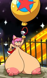 amy_rose anthro balloon breast_expansion breasts ear exposed_breasts human humanized hyper hyper_breasts nipples ripped_dress royaloppai sega sonic_(series) sonic_adventure sonic_the_hedgehog_(series) unamused wardrobe_malfunction