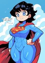 1girls big_breasts black_hair blue_eyes breasts clara_kent clothing crap-man dc dc_comics earth_11 female female_only hiryouman kryptonian light-skinned_female light_skin pale_skin short_hair solo superheroine superman_(series) superwoman thick_thighs