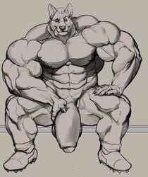 2020 abs anthro balls barazoku biceps big_muscles big_penis black_and_white canid canine canis clothing domestic_dog flaccid footwear genitals huge_cock huge_muscles hyper hyper_muscles looking_at_viewer male male_only mammal monochrome muscular muscular_anthro muscular_male navel nipples nude obliques oldshep pecs penis shoes sitting smile socks solo tongue tongue_out uncut vein veiny_muscles